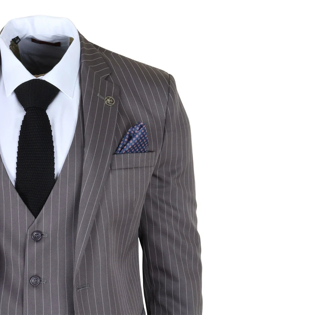 IM44 - Terno masculino risca de giz cinza de 3 peças estilo Shelby