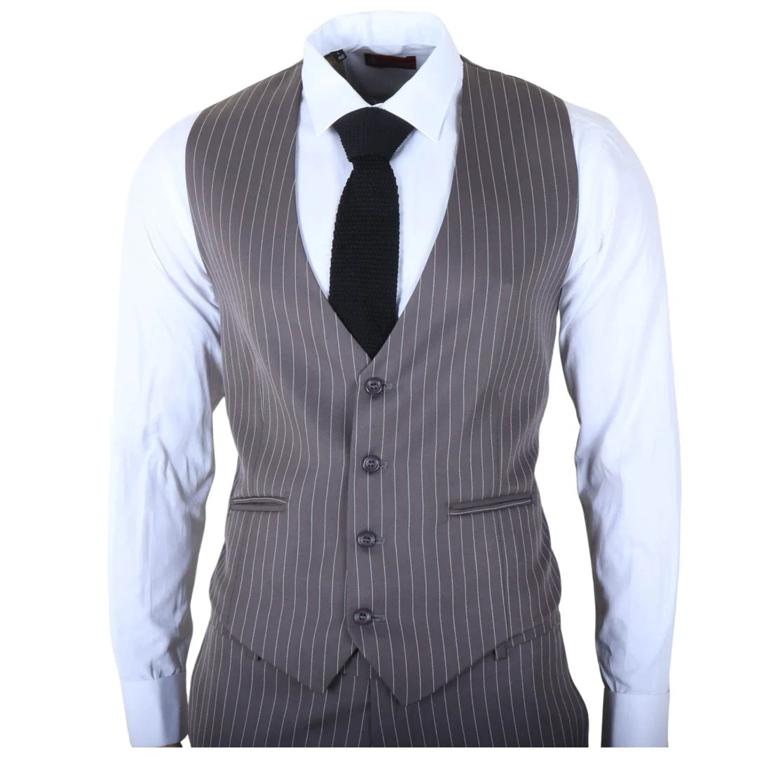 IM44 - Terno masculino risca de giz cinza de 3 peças estilo Shelby