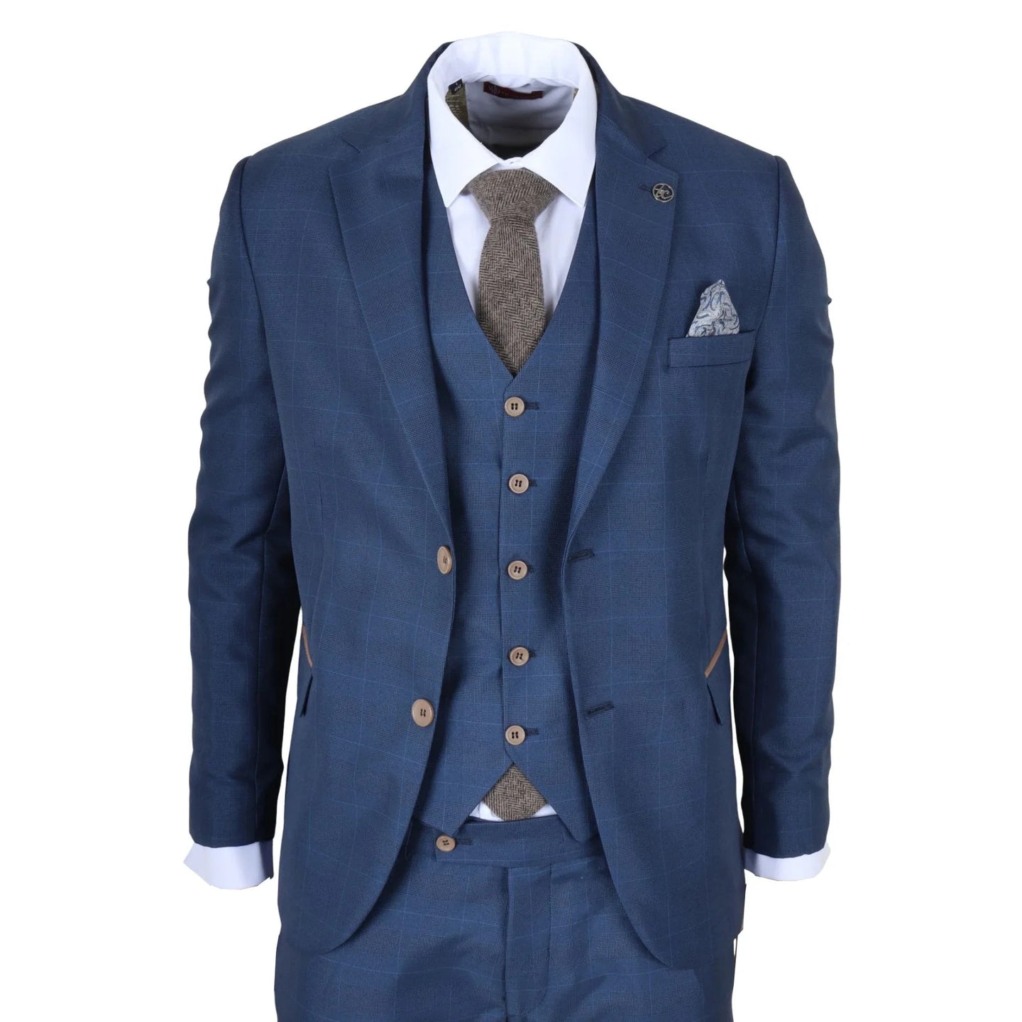 IM50 - Terno masculino azul xadrez de 3 peças com corte sob medida