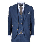 IM50 - Terno masculino azul xadrez de 3 peças com corte sob medida