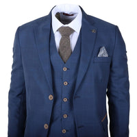 IM50 - Terno masculino azul xadrez de 3 peças com corte sob medida