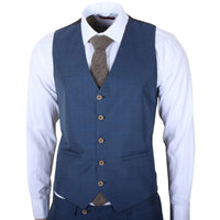 IM50 - Terno masculino azul xadrez de 3 peças com corte sob medida