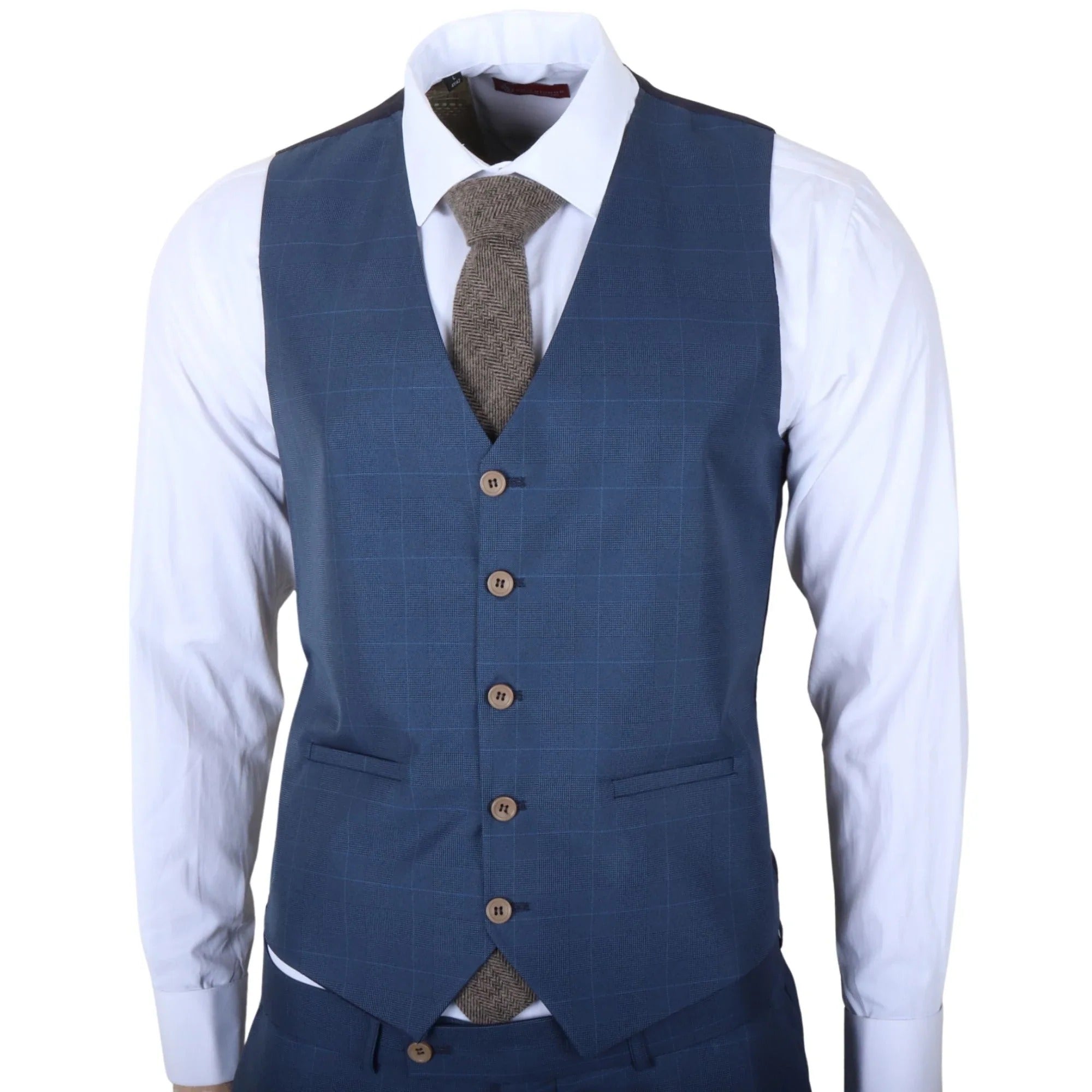 IM50 - Terno masculino azul xadrez de 3 peças com corte sob medida