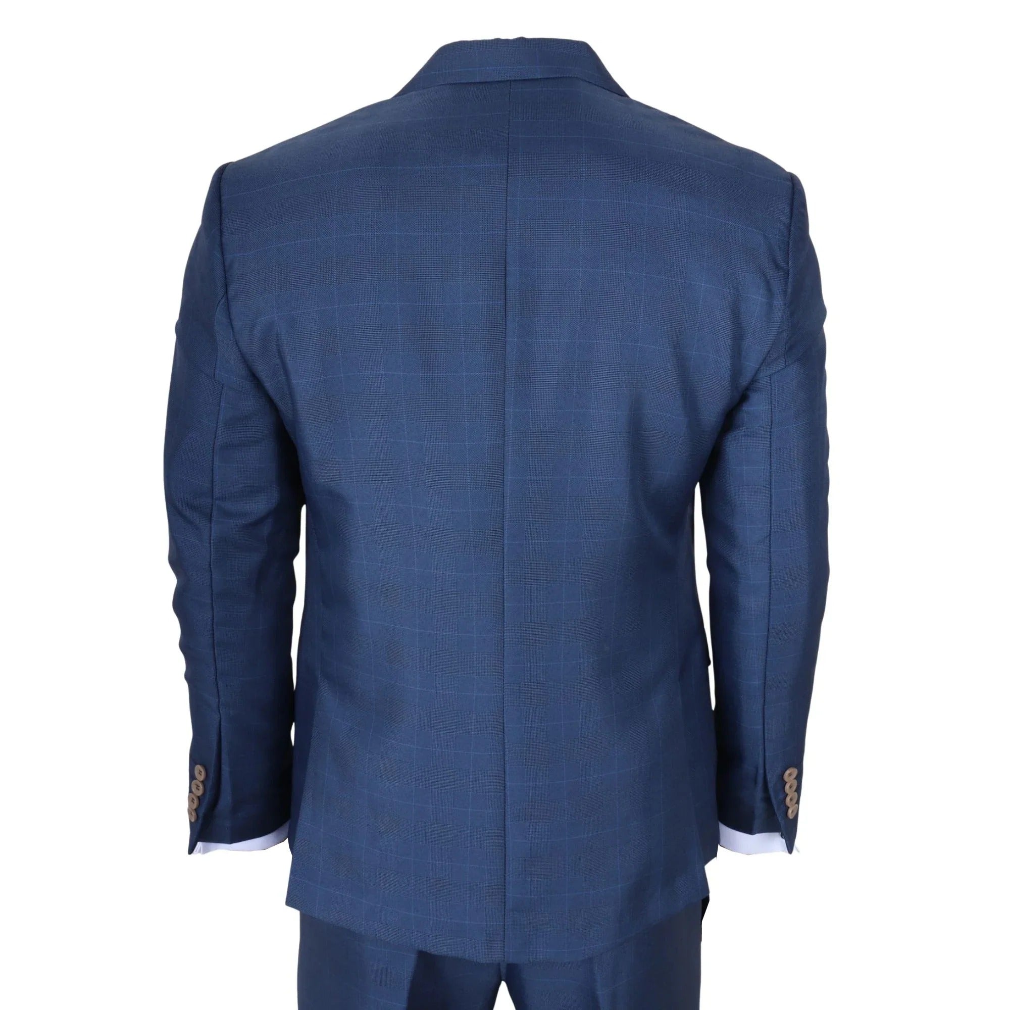 IM50 - Terno masculino azul xadrez de 3 peças com corte sob medida