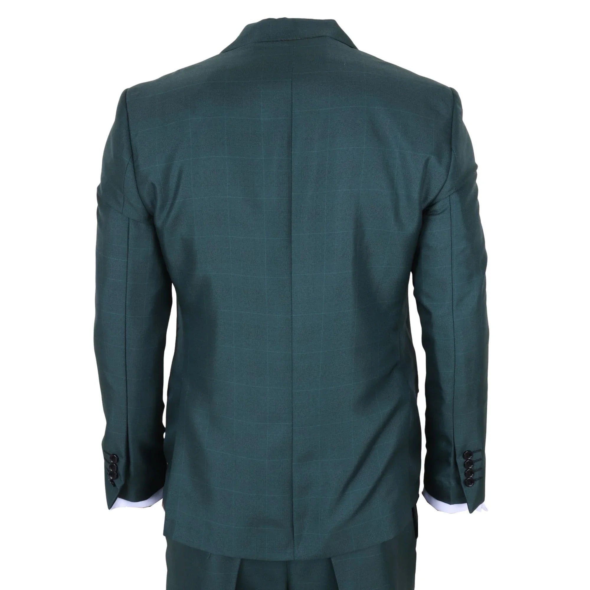 IM52 - Terno masculino de três peças com estampa xadrez verde e corte sob medida.