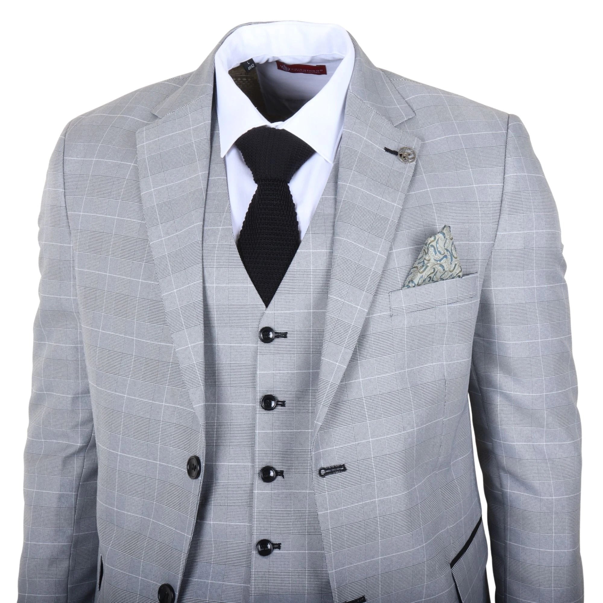 IM53 - Terno masculino cinza xadrez de 3 peças com corte sob medida