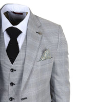 IM53 - Terno masculino cinza xadrez de 3 peças com corte sob medida