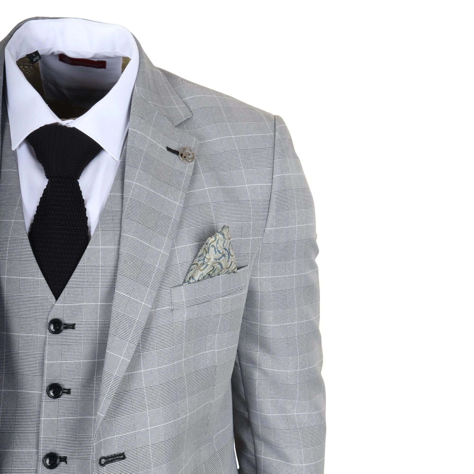 IM53 - Terno masculino cinza xadrez de 3 peças com corte sob medida