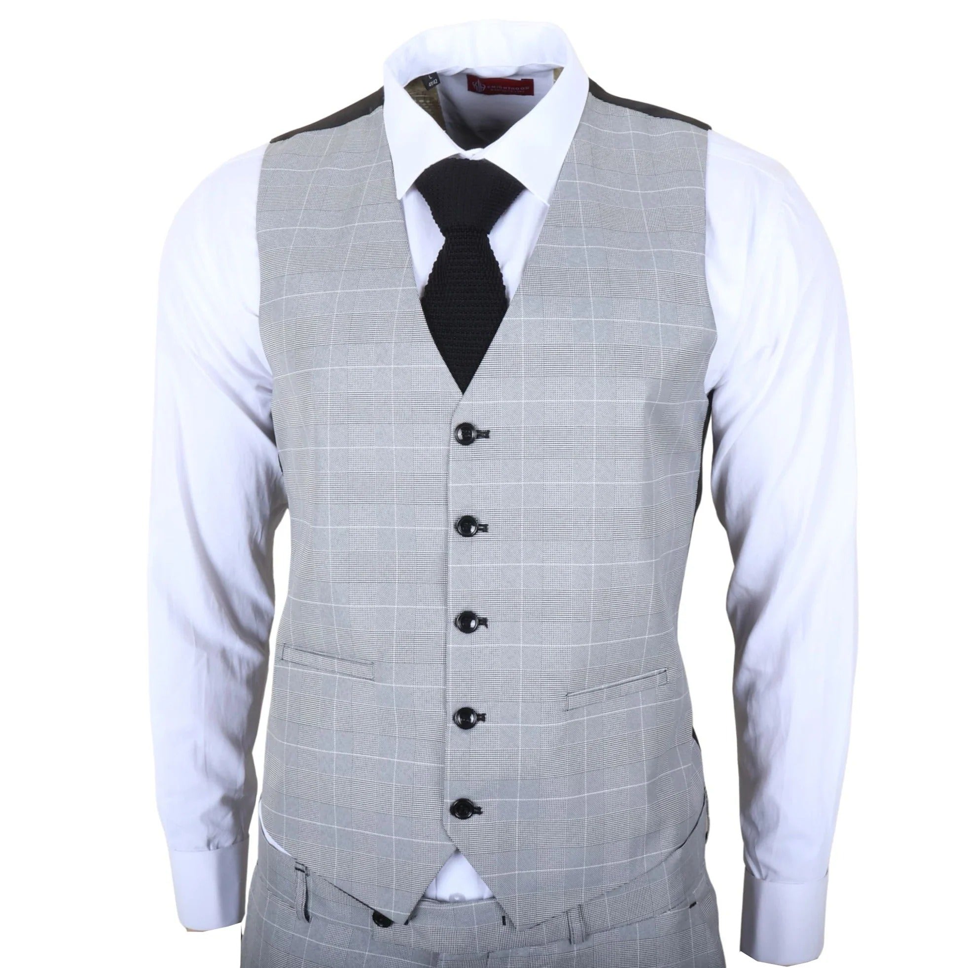 IM53 - Terno masculino cinza xadrez de 3 peças com corte sob medida