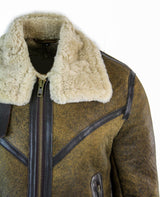 Jaqueta Viking Vintage RAF Infinity EK01 Masculina Sherling em Couro de Carneiro Genuíno, Marrom e Creme.