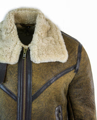 Jaqueta Viking Vintage RAF Infinity EK01 Masculina Sherling em Couro de Carneiro Genuíno, Marrom e Creme.
