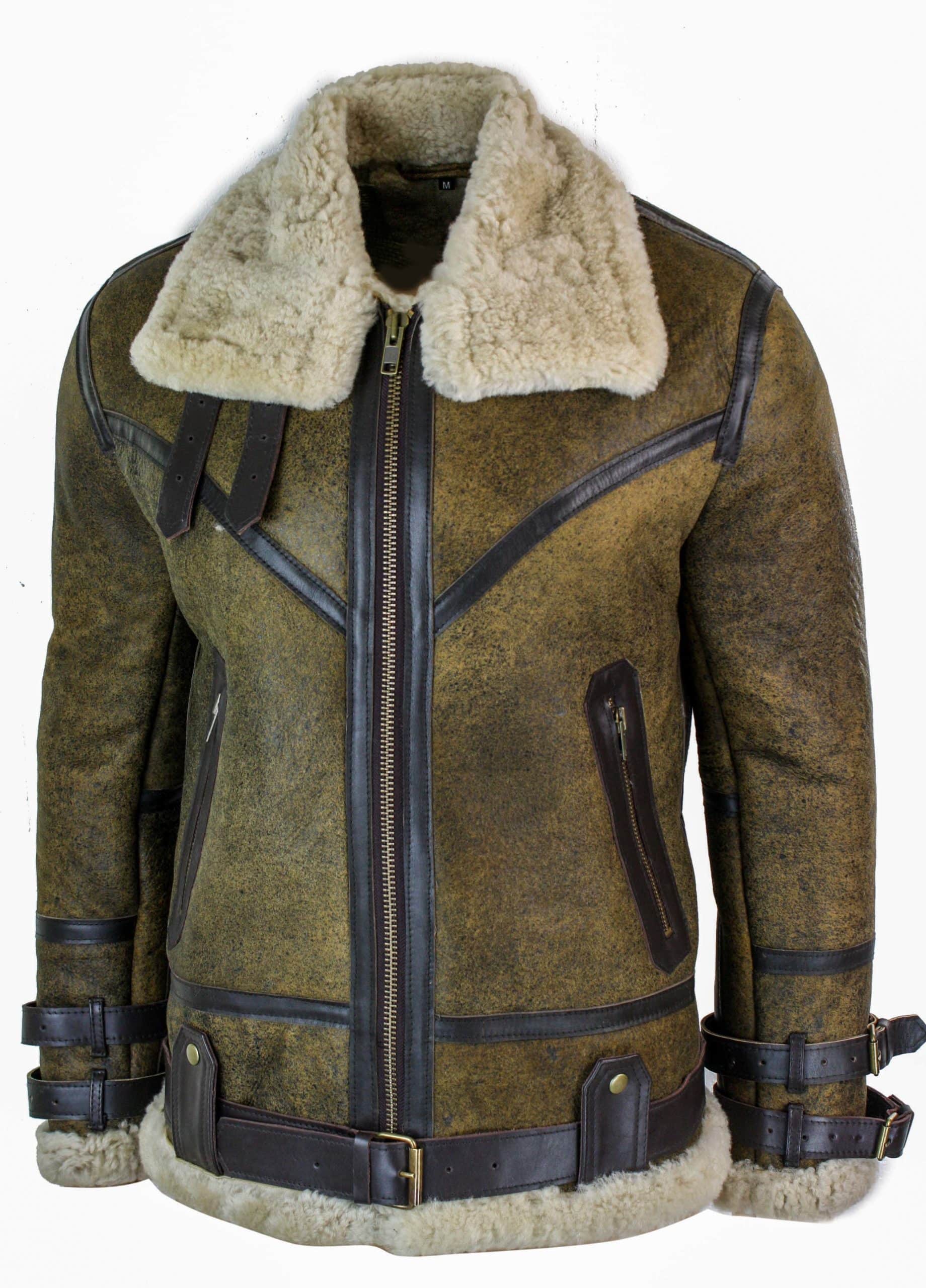 Jaqueta Viking Vintage RAF Infinity EK01 Masculina Sherling em Couro de Carneiro Genuíno, Marrom e Creme.