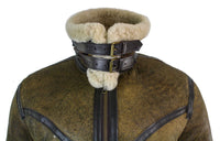Jaqueta Viking Vintage RAF Infinity EK01 Masculina Sherling em Couro de Carneiro Genuíno, Marrom e Creme.