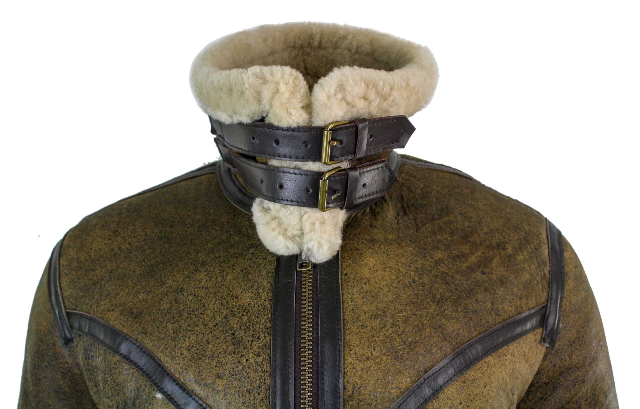 Jaqueta Viking Vintage RAF Infinity EK01 Masculina Sherling em Couro de Carneiro Genuíno, Marrom e Creme.