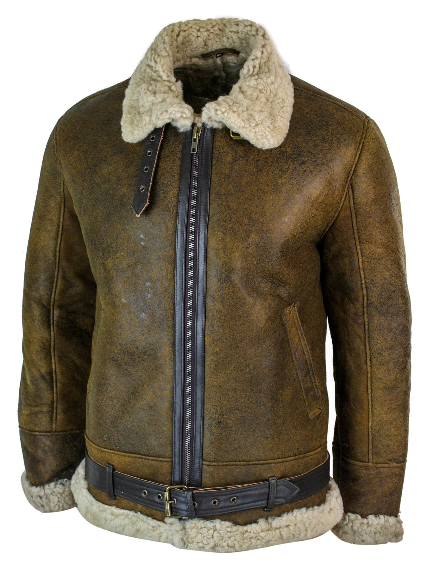 Jaqueta masculina vintage Infinity EK02 em pele de carneiro sherling creme, estilo piloto da Força Aérea Real Britânica (RAF).