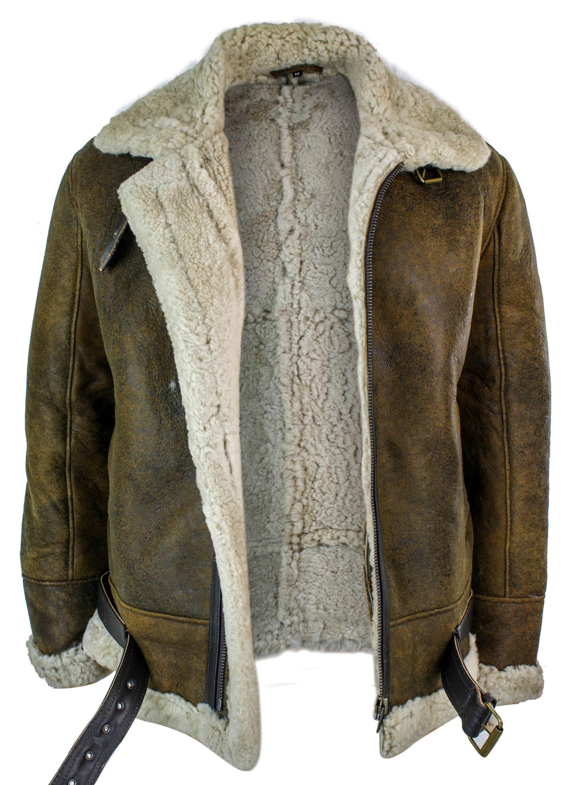 Jaqueta masculina vintage Infinity EK02 em pele de carneiro sherling creme, estilo piloto da Força Aérea Real Britânica (RAF).