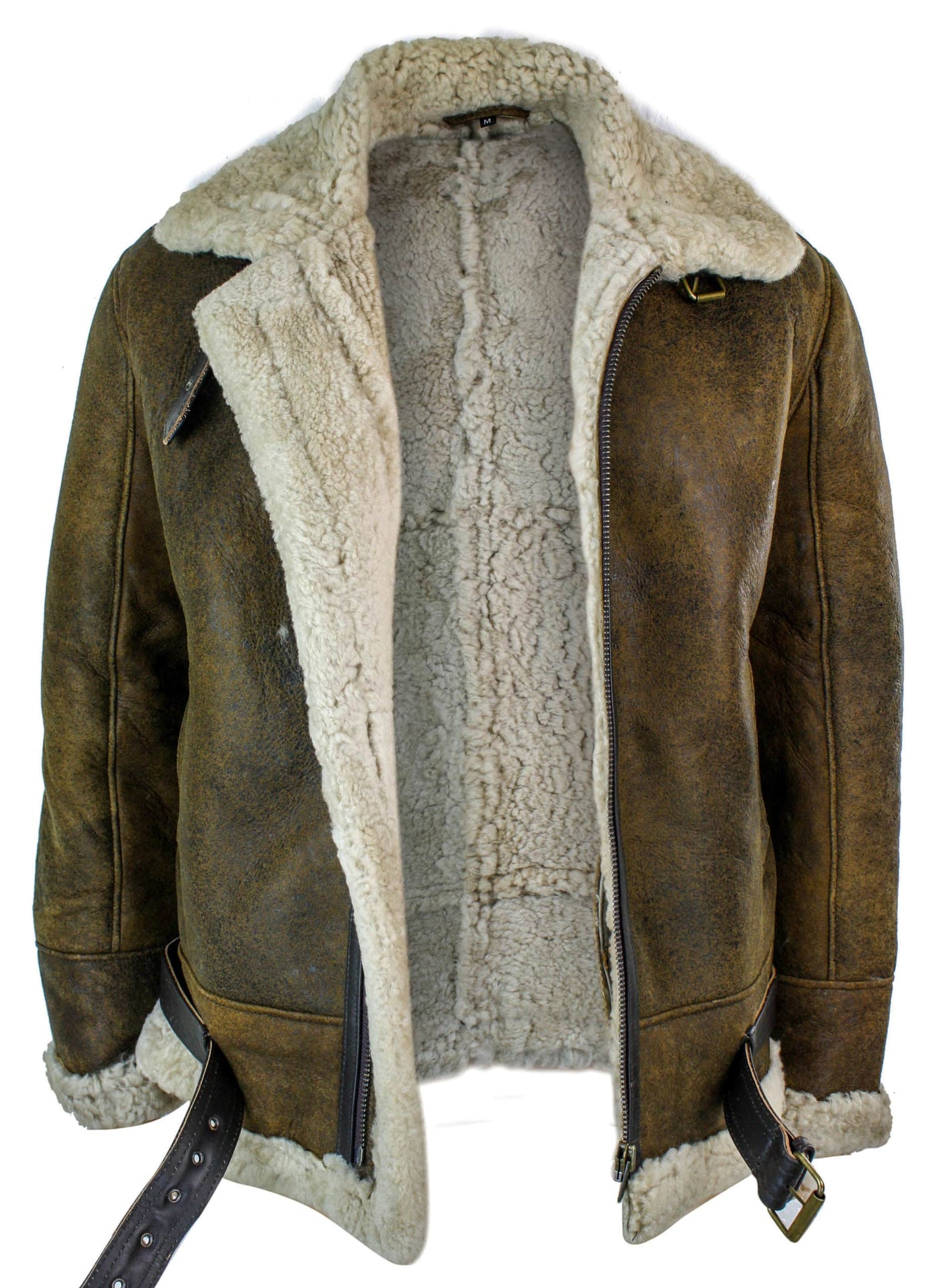Jaqueta masculina vintage Infinity EK02 em pele de carneiro sherling creme, estilo piloto da Força Aérea Real Britânica (RAF).