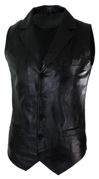 Colete masculino de couro legítimo marrom claro e preto, estilo vintage retrô.