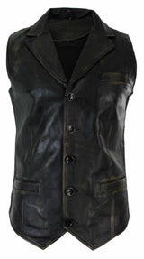 Colete masculino de couro legítimo marrom claro e preto, estilo vintage retrô.