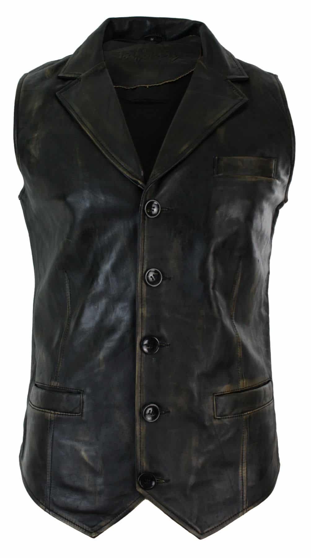 Colete masculino de couro legítimo marrom claro e preto, estilo vintage retrô.