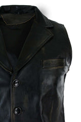 Colete masculino de couro legítimo marrom claro e preto, estilo vintage retrô.
