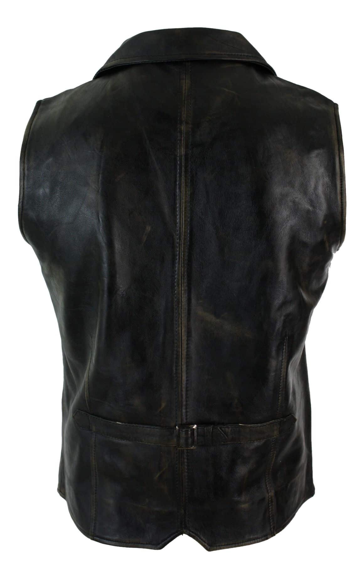 Colete masculino de couro legítimo marrom claro e preto, estilo vintage retrô.