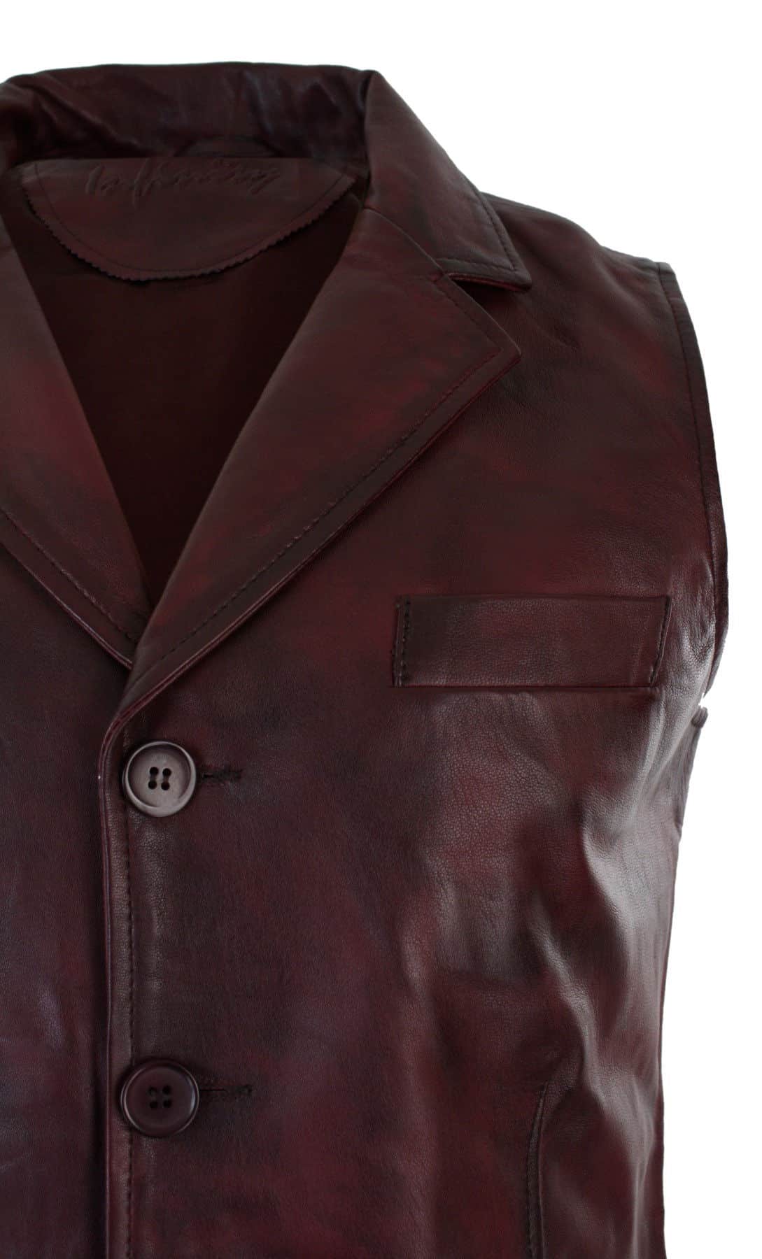 Colete masculino de couro legítimo marrom claro e preto, estilo vintage retrô, cor bordô.