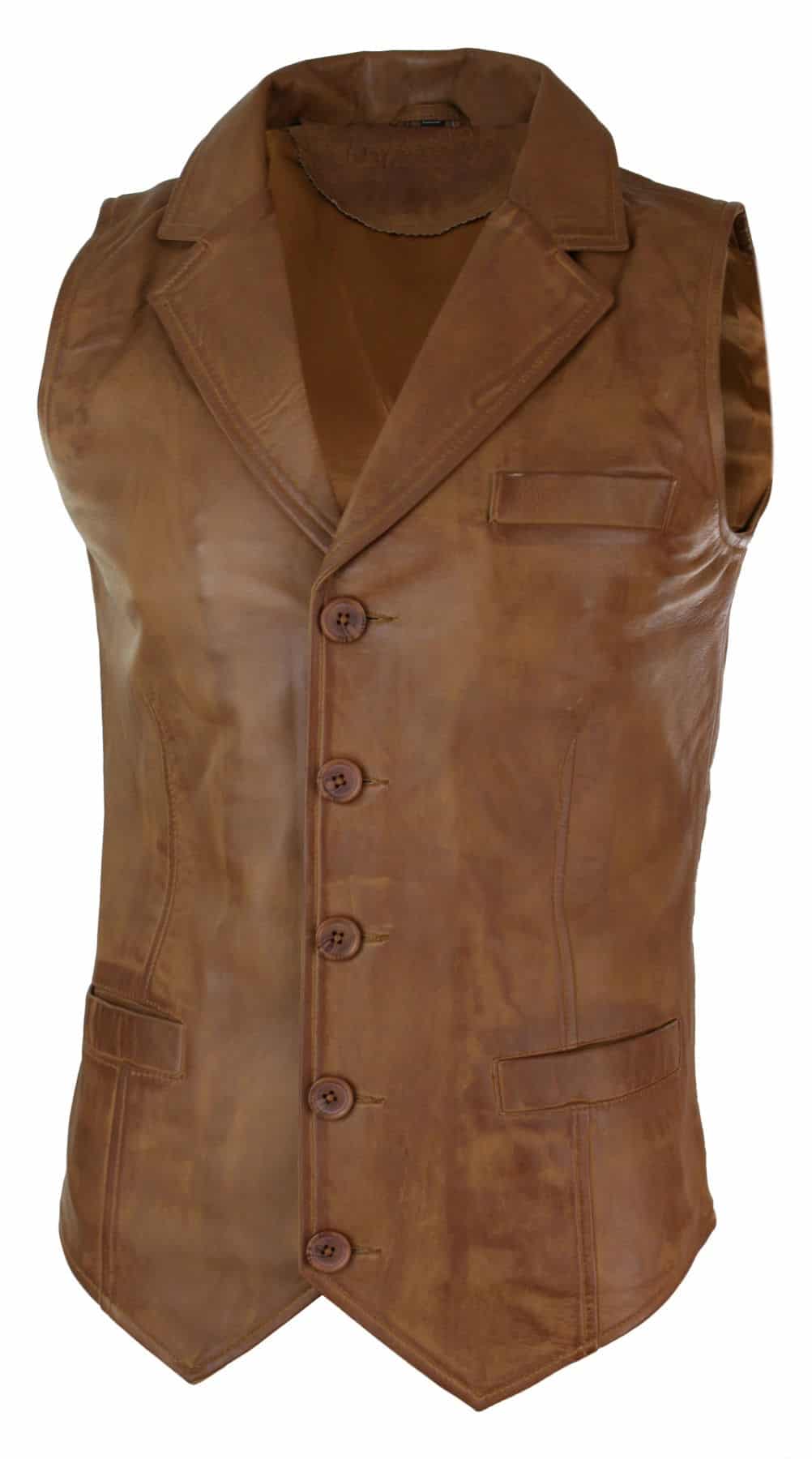 Colete masculino de couro legítimo marrom claro e preto, estilo vintage retrô.