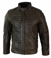 Jaqueta masculina de couro legítimo, modelo biker com zíper e costura sob medida - Marrom