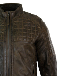Jaqueta masculina de couro legítimo, modelo biker com zíper e costura sob medida - Marrom
