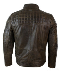 Jaqueta masculina de couro legítimo, modelo biker com zíper e costura sob medida - Marrom