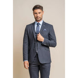 Invincible - Blazer masculino azul-marinho com risca de giz