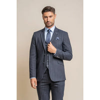 Invincible - Blazer masculino azul-marinho com risca de giz