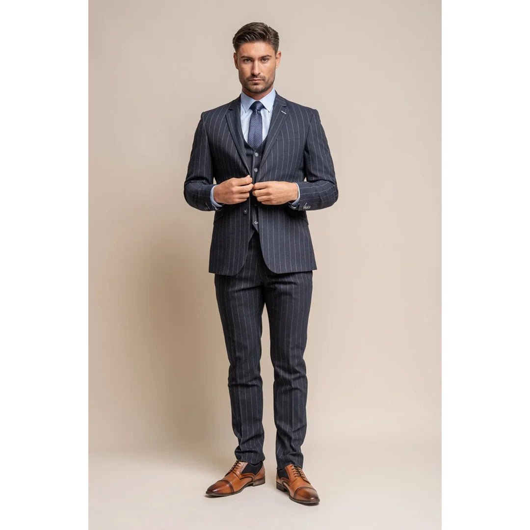 Invincible - Blazer masculino azul-marinho com risca de giz