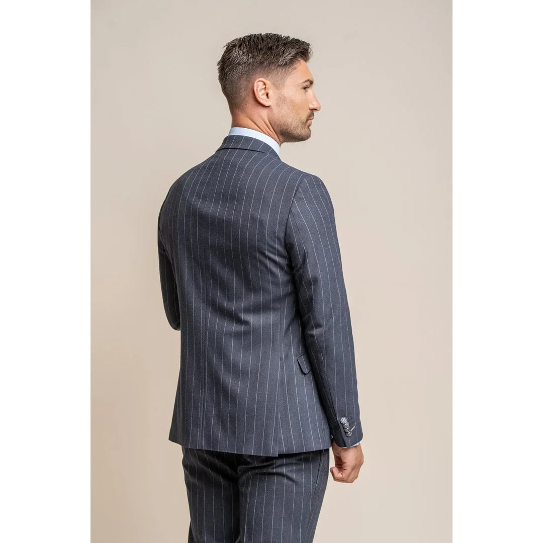 Invincible - Blazer masculino azul-marinho com risca de giz