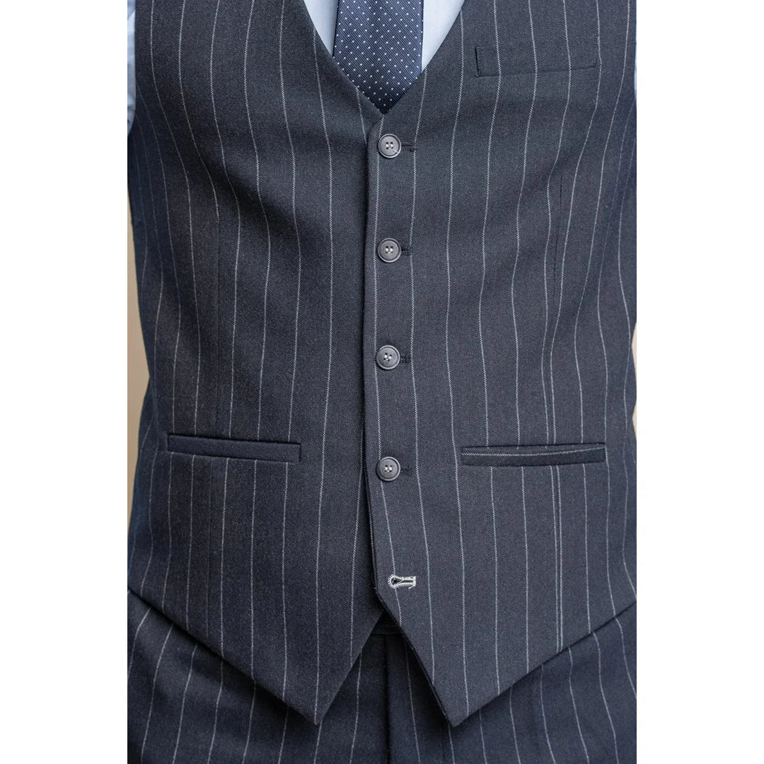 Colete masculino Invincible azul-marinho com risca de giz