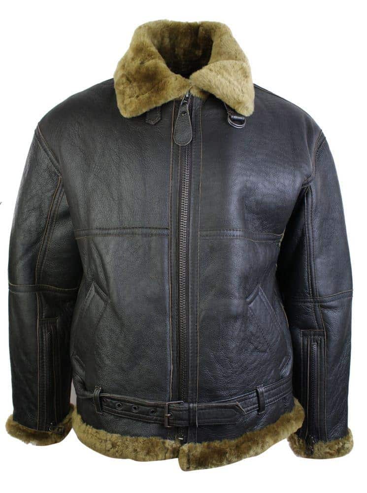 Jaqueta masculina original da RAF em pele de carneiro marrom, estilo piloto, clássica, cor gengibre.