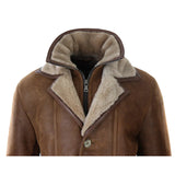 Jaqueta masculina 3/4 estilo duffle em pele de carneiro com zíper longo e botões - Bege