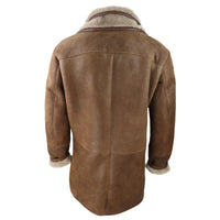 Jaqueta masculina 3/4 estilo duffle em pele de carneiro com zíper longo e botões - Bege