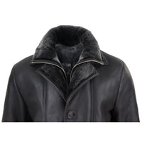 Jaqueta masculina 3/4 estilo duffle, em pele de carneiro, com zíper e botões, ideal para aquecimento - Preta