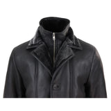 Jaqueta masculina 3/4 estilo duffle, em pele de carneiro, com zíper e botões, ideal para aquecimento - Preta