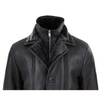 Jaqueta masculina 3/4 estilo duffle, em pele de carneiro, com zíper e botões, ideal para aquecimento - Preta