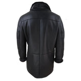 Jaqueta masculina 3/4 estilo duffle, em pele de carneiro, com zíper e botões, ideal para aquecimento - Preta