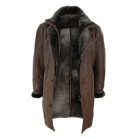 Jaqueta masculina 3/4 estilo duffle, em pele de carneiro, com zíper e botões, ideal para aquecimento - Marrom