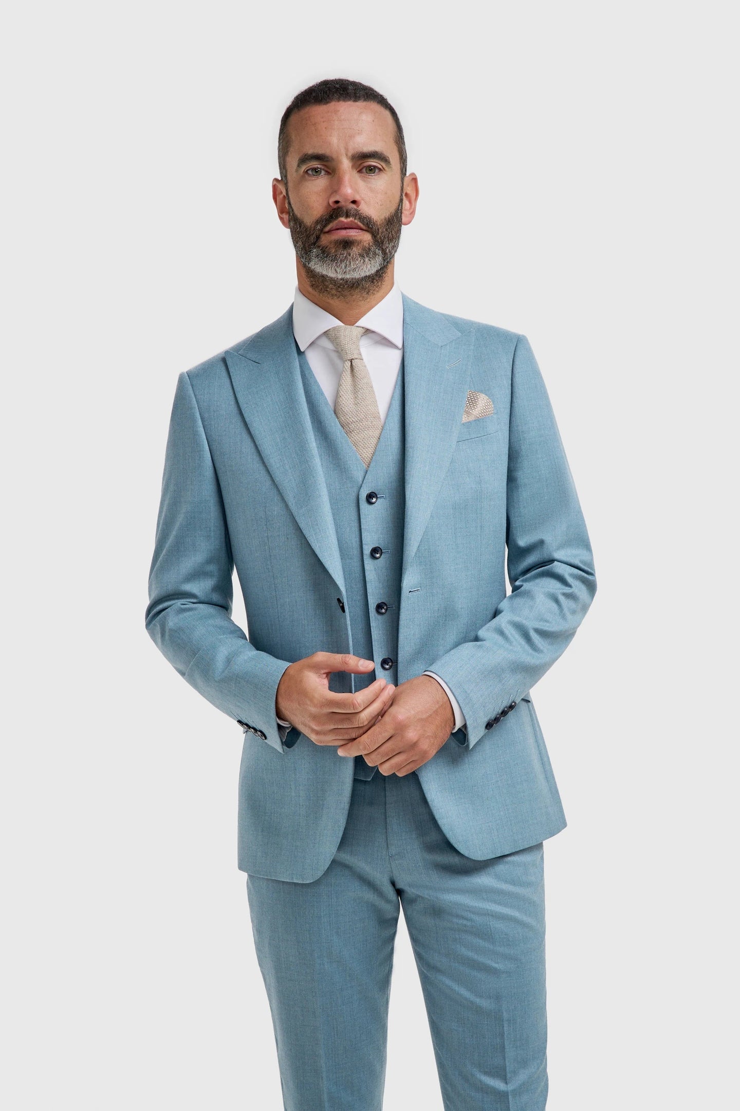 James - Terno masculino azul claro de 3 peças com textura