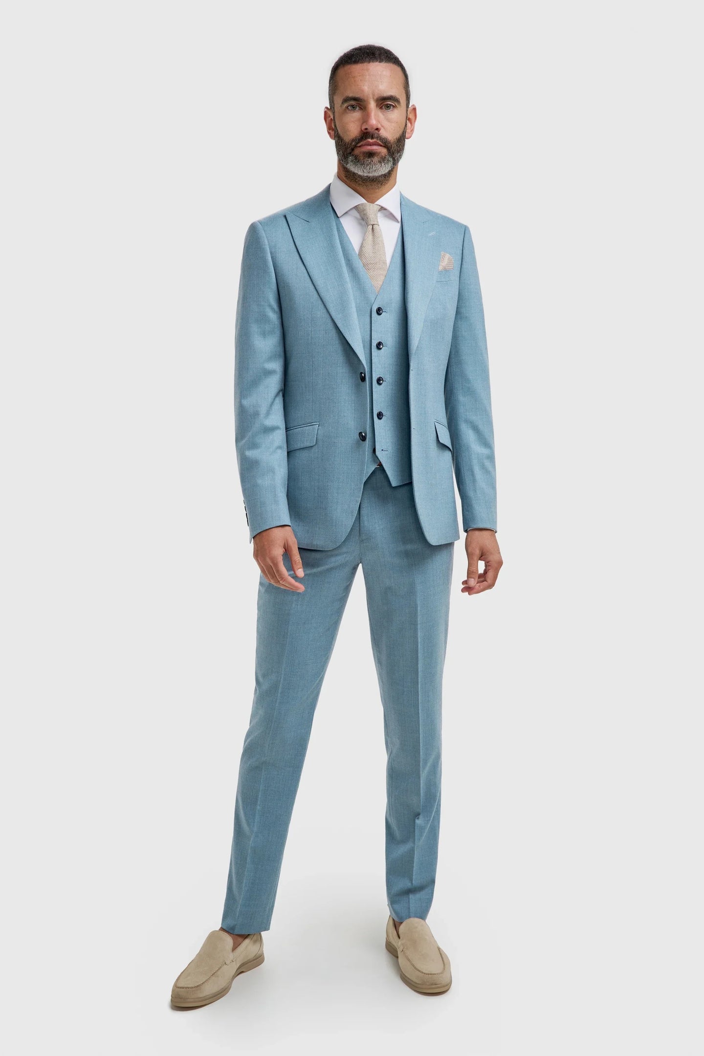 James - Terno masculino azul claro de 3 peças com textura