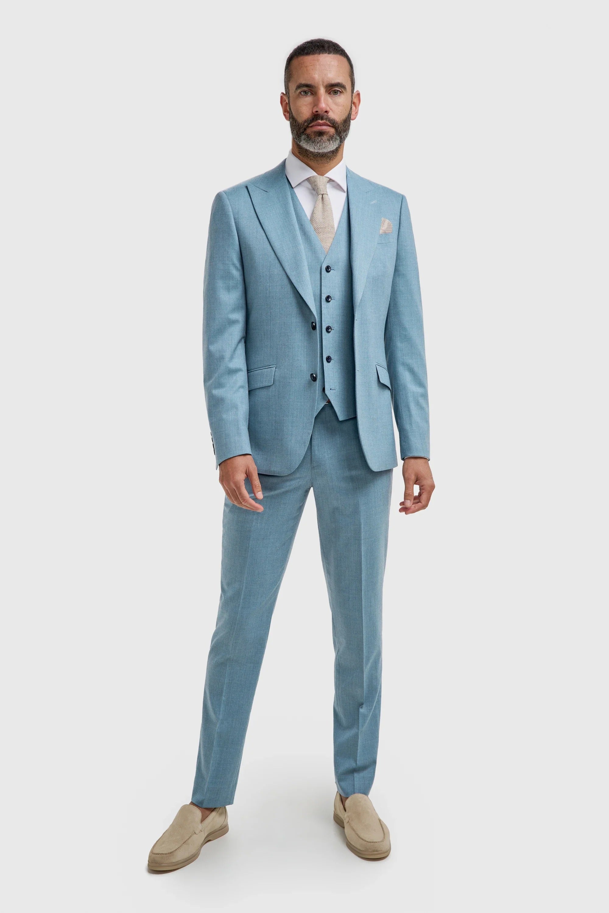 James - Terno masculino azul claro de 3 peças com textura