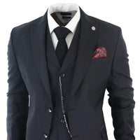 Terno clássico preto de três peças James para homem com lenço de bolso vermelho