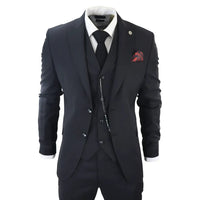 Terno clássico preto de três peças James para homem com lenço de bolso vermelho