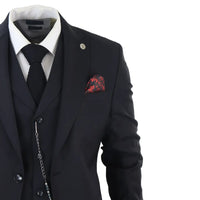 Terno clássico preto de três peças James para homem com lenço de bolso vermelho